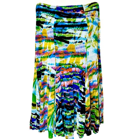 Alberto Makali VTG Colorful Wearable Art Flowy Midi Skirt With Side Zip Size 12 - Picture 2 of 7